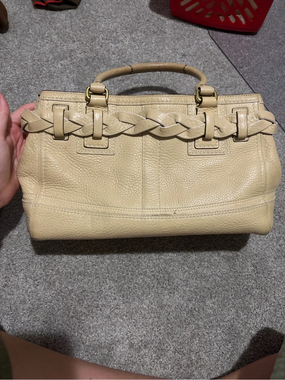 Coach Beige Leather Satchel with Brass Hardware